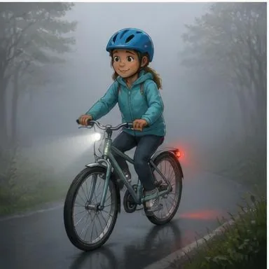 Obrázková ilustrácia k otázke: Ideš na bicykli a je hmla. Čo je správne?