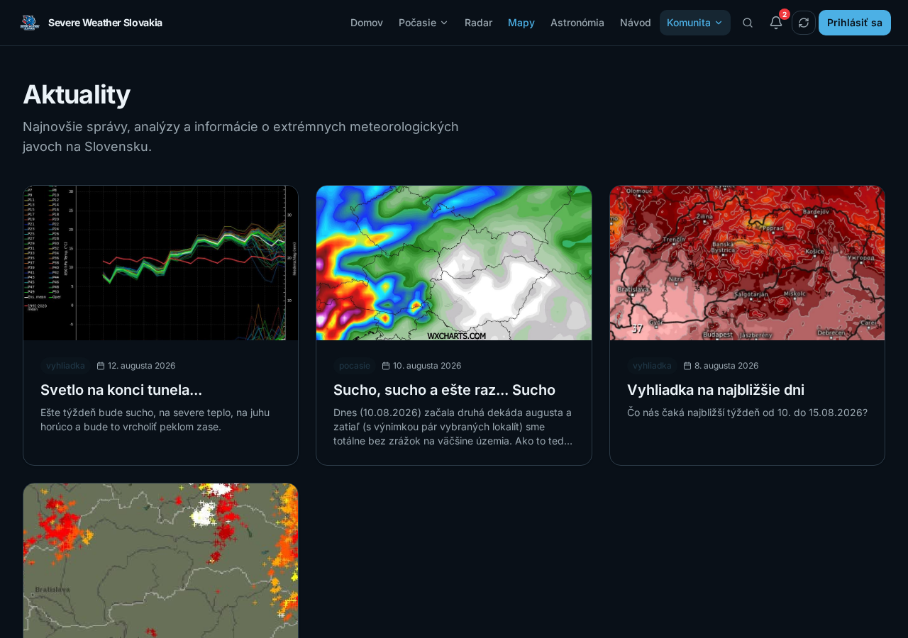 Ukážka sekcie Aktuality a SWSkopédia v aplikácii Severe Weather Slovakia